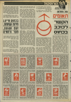 העולם הזה - גליון 2493 - 12 ביוני 1985 - עמוד 33 | הורוסהוס מרים בנימיני מזר החודש: המיתולוגיה מראה שבכחוס קשור בר־עידות־אדמה והרי״געש. בכחוס היה ידוע כאל הקימה״לתחיה והוליוולדות״מחדש, או כאל הנותן חיים. מזל