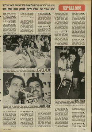העולם הזה - גליון 2495 - 26 ביוני 1985 - עמוד 12 | מדוע עבר ריל־שימורים ער אשת חבר־המסת, כיצד מכרכר ו צחק שמיר את צעדיו והיאך מספיק משה שחל הבל מאיר הוכרמן הוא בעל הזכויות לשיטת הפתקים הציב־עוניים — כתום וכחול