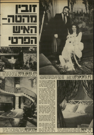 העולם הזה - גליון 2498 - 17 ביולי 1985 - עמוד 14 | בית בווסאנגיוס עם כלב״הזאב הרוסי שלהם. טאראס) משתדלים לבקר בווילת־הפאר שלהם לעיתים קרובות ככל ה׳ אפשר, אפילו כשהשהייה שלהם בה מסתכמת לפעי מים ביממה :״זה המיקלט