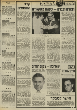 העולם הזה - גליון 2505 - 4 בספטמבר 1985 - עמוד 17 | קרב השמאים הרחוב הכלכלי עוסק כל השבוע בניחושים. גורמים שונים מפיצים שמועות, חלקן נכונות וחלקן דימיו־ניות, על מינויים צפויים בשני צומתי־כלכלה חשובים. • צומת אחד