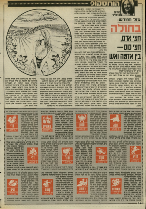 העולם הזה - גליון 2505 - 4 בספטמבר 1985 - עמוד 35 | מרים בניחינ• מזל החודש: בתולה חצי אדם, חצי סו ס- ביו אדמה ואש 11 כוכבים מוזכרים בחלום־יוסף, בספר בראשית,. .אחד עשר כוכביא״ בהגדה של פסח. נשאלת השאלה: מדוע דובר