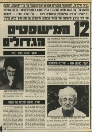 העולם הזה - גליון 2507 - 18 בספטמבר 1985 - עמוד 16 | בעיות נרנריות, התמוטטות מיבערים וחבוות העסיקו השנה את בתי־המישבט. תובעה חושה שר וצח זוגות שיצאו להתבודד בחיק־הטבע ווצח ח״רים שוו בועות ושינאה בין הודם רעובים.