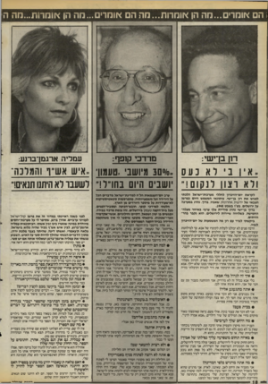 העולם הזה - גליון 2541 - 13 במאי 1986 - עמוד 18 | :הם אומרים...מה הן אומרות...הה הם אונזרים-״מה הן אונזרות...מה ה רו! בן־ישי: עמליה ארגמך ברנע: מרדכי קופף: ,,אין בלאנעס ״/0״ם 3מיושב,טעמו איש אש״ך והמלכה־ולא