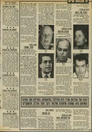 העולם הזה - גליון 2555 - 20 באוגוסט 1986 - עמוד 16 | (המשך מעמוד 5ג) ״החישובים שלי מורים אחרת!״ ימים יגידו. אברהם שריר: נעלה של ונקה אם יצחק מודעי הוא כוכב המושב, אין־ספק שאברהם שריר הוא הפתעת המושב. ממטרה ניידת