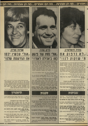 העולם הזה - גליון 2584 - 11 במרץ 1987 - עמוד 15 | צב> ט> בתיה הימלפרב: חיים סתיו: אורנה פורת: ״ר א 1דבוק את ,,אווי נחוץ עוד פיגוע ,,אולי עכשיו כסו ו!!* ש ז סוק דנו! ,,כמו באכילה לאוהיו ,,את הגירעונות שדנו!,,