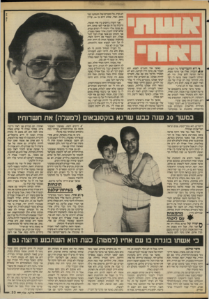 העולם הזה - גליון 2584 - 11 במרץ 1987 - עמוד 33 | ך ודא התביישתי כל השנים. *//חשבתי, אולי אני טועה טעות נוראה ועושה להם עוול. הרי לא יכולתי להאמין שאחי עושה לי דבר כזה. קיוויתי שזה רק עניין של זמן, ואחי ימצא