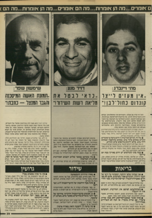 העולם הזה - גליון 2587 - 1 באפריל 1987 - עמוד 29 | ם אומרים...מה הן אומרות...מה הם <זומדים...מה הן אומרות...חה ה ). מתי ויינברג: שימ שח שפר: ד 1י ד מנע: ,.תמונת האשת המיסנגה ,,אין מעזים ר ״ צ ו 3 ..דאלבטל