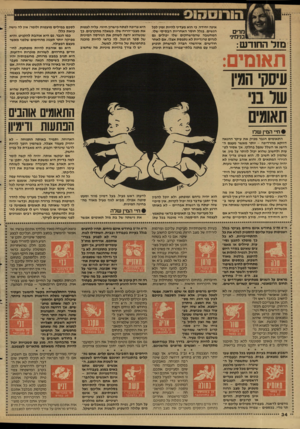 העולם הזה - גליון 2596 - 1 ביוני 1987 - עמוד 34 | מזל החודש: אינה יחידה, כי הוא מעדיף להיות זמין לכל הנשים. בגלל חוסר האחריות הבסיסי שלו, המחשבה שהמישחקים שלו יכולים גם לגרום טרגדיות לא נתפסת אצלו. אם לאחר