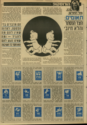 העולם הזה - גליון 2598 - 17 ביוני 1987 - עמוד 33 | הורוסהוס מרים כנימיני מזל החזדש: תאומים לכן, לתאומים החיובי והחזק צפויים חיים מיקצועיים שיש בהם הרבה עניין והצלחה, ואילו הטיפוס החלש של התאומים לעולם אינו