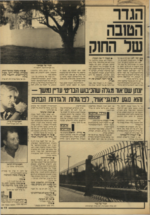 העולם הזה - גליון 2606 - 12 באוגוסט 1987 - עמוד 19 | הגדר הטובה שד החוק ץ למה להט, רוצה להרוס את הג־ 11 1דר, והוא מתכוון לבצע את זה. למה הוא התלבש דווקא על הגדר הזאת, בין חצרות־הזבל של צפון תל־אביב הישנה? זה לא