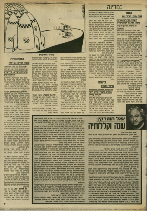 העולם הזה - גליון 2612 - 21 בספטמבר 1987 - עמוד 5 | במדינה העם ס 1ף ט 1ב, הכל ט 1ב תשמ״ז מסתיימת בנימה טובה. קצת מן הנשק יסורק. זה משהו. מדוע זה ידה, סיתאום? שנת תשמ״ז מסתיימת בנימה אופ־מימית. זו הפעם הראשונה