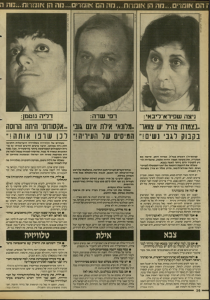 העולם הזה - גליון 2613 - 30 בספטמבר 1987 - עמוד 36 | הם אוסרים...מה הן אוסרות...מ1ז הס או 0ד>ם...מו 1הן *׳111־!!ד*ת״3.זח ה ניצה שפירא־ליבאי: ,.בצמות צה״ ר ש צוואר בקבוק רגב נשים!״ קצינת־ח״ן ראשית גצה״ל, אמירה