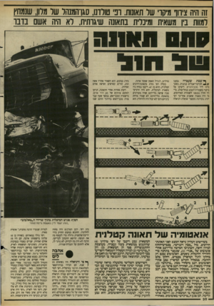העולם הזה - גליון 2636 - 9 במרץ 1988 - עמוד 30 | זה היה ציחו מיקו׳ שר תאונות. ובי טולדנו, סגו־המגהר שר מרון, שנמחץ למוות בץ משאית ומינרית בתאונה שיגותית, לא היה אשם בדנו ף* שבת שעברה נסענו לביקור־אבלים