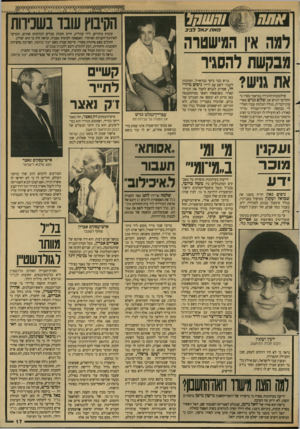 העולם הזה - גליון 2643 - 27 באפריל 1988 - עמוד 17 | קיבוץ נווה־ים, ליד עתלית, חייב חונות כבדים לגורמים שונים, ובעיקר לאירגון־הקניות האיזורי. האספקה לקיב ת נסגרת ונראה היה כי הוא יפורק. התק׳׳ם מצא פיתרון מקורי.