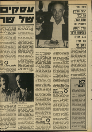 העולם הזה - גליון 2651 - 22 ביוני 1988 - עמוד 15 | האם הבו יגאו הווביץ את נדרי ועדת אשו, האוסרים ער שרים לעסוק בעסקים?׳ הדבר מבע מדו״ח שד מפרק עיסק, בניו ^ ללי ועדת־אשר אוסרים על שר ^ בממשלה להיות מעורב בכל