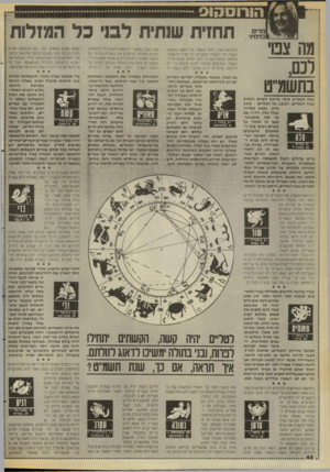 העולם הזה - גליון 2662 - 7 בספטמבר 1988 - עמוד 43 | תחזית שנתית לבני כל המזלות 71ה צבו דנם, בתשמ״ט להוציאו לאור. כדאי ל ש מור על דיאטה באמצע שנה שב ה אפשר להינשא ! ל מו ח ח״־מי שפחה ימצא! מקום מתאים יותר. ונם