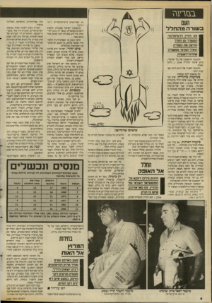 העולם הזה - גליון 2665 - 28 בספטמבר 1988 - עמוד 6 | ב נז ר ע גז העם ב שור המה חלל זה 1לחיין דו־מיפלגתי המשדר מן החלל החיצון את בשורת החלל הפנימי: ממשלת־אחדות־לאזמית. התגובה הראשונה של כל ישראלי, ביום שיגור