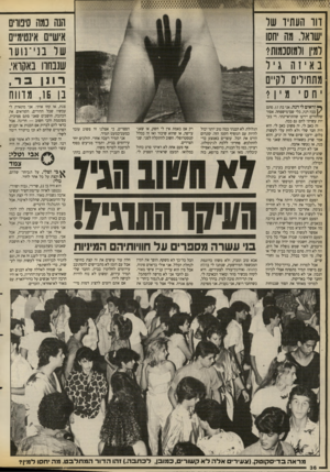 העולם הזה - גליון 2671 - 9 בנובמבר 1988 - עמוד 36 | דוו העתיד של שואל. מה חסו למין וומו0נמות? באיזה גיל מתחילים לקיים יחסי הנה נמה סיפוויס אישיים אינטימיים של ב 1י־נוער שנבחרו באקראי. רונן בו פו, מדווח מין* ך*