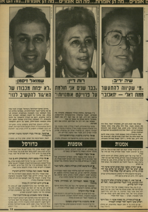 העולם הזה - גליון 2683 - 1 בפברואר 1989 - עמוד 15 | ס אומדים...מה הן אומרות...הה הם אומרים ...מה הן \וום רות.,.ם ה רים \וו ציפי מנשה, העולם הזה ,.מ שקיווה רהתעשו ״ 3נ ו שנים אני חולמת .,לא כחת מכבודו של ממות