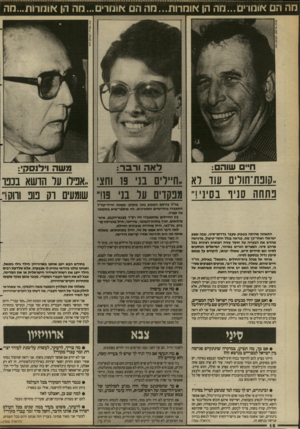 העולם הזה - גליון 2692 - 5 באפריל 1989 - עמוד 16 | מה הם אומרים...מה הן אומרות...נזה הם *ומדים...מה הן אונ)רות״.נזר. ח״ם שוהם: לאהודבר: ,.קובת־חורים עוד רא נתחה סניו בסיני!,, התאונה שהיתה בשבוע שעבר בדתם־סיני,