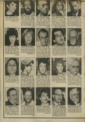 העולם הזה - גליון 2694 - 18 באפריל 1989 - עמוד 21 | • צבי ינאי, עורך ״מח יורם שפטל, עורד־דין: • מרגלית צנעני, זמרת: קשה להתייחס למלאך־המוות, כשהוא לא בסביבה. דן עשה מעשה אמיץ ולא־שיגרתי. אני הייתי מתמודד עד הרגע
