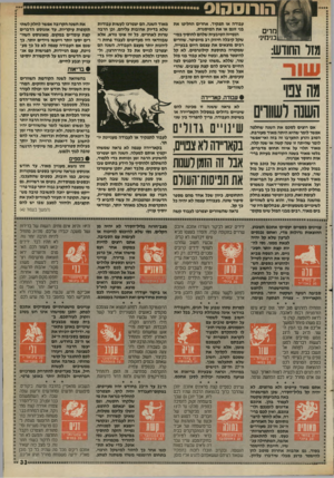 העולם הזה - גליון 2694 - 18 באפריל 1989 - עמוד 33 | הורוסחוס מ רי ם בניכזינ׳ מזר החודש: מה צט׳ השנה לשוורים אם רוצים לסכ ם את השנה שחלפה אפשר לומר שהיא היתה מאוד מעורבת. הטוב והרע התערבו זה בזה ואי״אפשר לומר