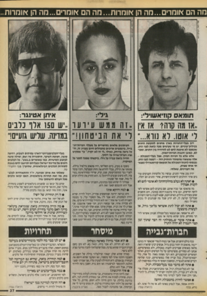 העולם הזה - גליון 2718 - 4 באוקטובר 1989 - עמוד 37 | מה הם אומרים...מה הן אומרות...מה הם אומר מה הן אוהרות.. אלי דסה, העולם הזה איתן אטי1גר: ..אז מה קוה* אז אין ,.זה ממשעיד 11ר ,.־ש 150 אלף כלבים ר אוטו. רא נווא
