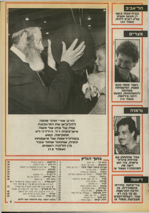 העולם הזה - גליון 2724 - 15 בנובמבר 1989 - עמוד 3 | תל־ אביב ב בי ת־ א בו ת בגו ש דן מצאנו אנשי של א רוצים לחיות. (עמוד )34 ״ניוטה״ מנסה פעם נוספת. המי שפחות ממתינות ל ה תפ ת חויו ת. כמעט היתר, מילח מה. (עמוד