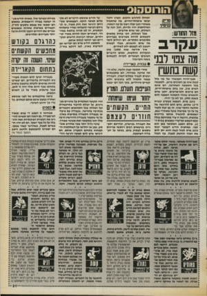 העולם הזה - גליון 2725 - 22 בנובמבר 1989 - עמוד 31 | הורוסהוס מזר החודש: עקרב מה צבו לבני קשת נתעדן יתחילו להרגיש חזקים. המרץ יחזור ועימו שימחת־החיים. מה שהתנהל מאחורי הגב יעלה ויצוף על פני השטח. המילחמות יהיו