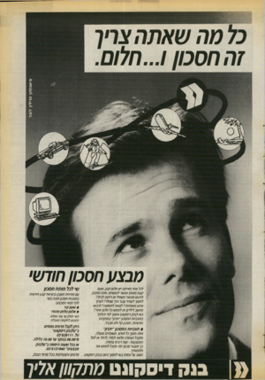 העולם הזה - גליון 2726 - 29 בנובמבר 1986 - עמוד 21 | צריך מה שאתה ז ה חסכון ...1חלום. מבצע חסכון חודשי לכל אחד מאיתנו יש חלום קטן, שעם קצת מאמץ אפשר להנשימו. אתה מ תכנן לרכוש מכשיר חשמלי או ריהוט לבית? לחסוך