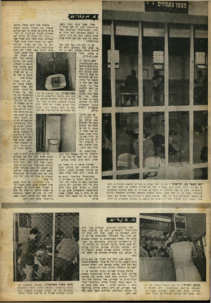 העולם הזה - גליון 691 - 25 בינואר 1951 - עמוד 6 | תאמספד , 14ד 1ל * מ 1נ ד: תא זה נועד לקלוט 18 אסירים. למעשה, שוכנים בו, כעת, 24 אסירים בלילה, ואילו ביום מועברים אליו 24 אסירים נוספים, מן האגף השני של