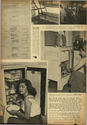 העולם הזה - גליון 718 - 2 באוגוסט 1951 - עמוד 5 | מיםהופכיםקרח: הקומפרסור (ימין) דוחס את האמוניאק והופך אותו לנוזל. נוזל זה הופך לגאז, מקפיא את המים הנמצאים בתוך התבניות (שמאל) שהופכים קרח. התהליך נמשך מ־ 8עד