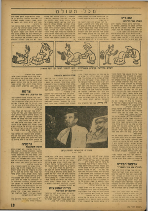העולם הזה - גליון 752 - 27 במרץ 1952 - עמוד 13 | מכל התנריה אשתו ש ד הלוחם כשהופיעה ברחוב סטאלין (לשעבר רחוב אנדרשי) מספר 60 בבודפשט, במפקדת ה משטרה, אשה זקנה וכפופה, לא שם איש לב אליה. אולם כשמסרה את שמה
