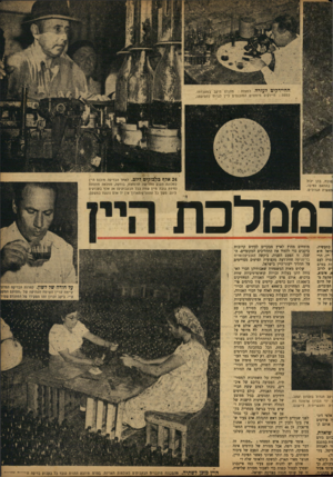העולם הזה - גליון 784 - 6 בנובמבר 1952 - עמוד 9 | החיידקים, לעזרה. למעלה: מהנדס היקב במעבדתז. למטה: חיידקים מיוחדים המוכנסים ליין לגרום לתסיסתו, 24 אלף כ^דקים ליום ..לאחר הבדיקה מוכנס היין למכונת הענק החדישה