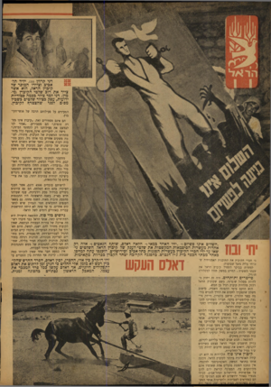 העולם הזה - גליון 834 - 15 באוקטובר 1953 - עמוד 4 | דני קרוון 23 יליד תל- אביב וציירו המוכר שד קיבוץ הראל, הוא אשר צייר את רוב שלטי הקיבוץ (מימין) .דני למד ציור ככמה סטודיות ידועות, עסק כציור שלטים כשביל מפ״ם
