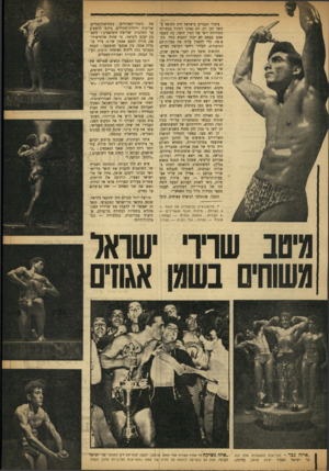 העולם הזה - גליון 915 - 27 באפריל 1955 - עמוד 15 | ציבור הגברים בישראל היה מקופח במשך זמן רב. הם נאלצו לחזות בעשרות תחרויות יופי של המין היפה, בה בשעה שהם עצמם לא יכלו למצוא במה מתא מה, כדי להפגין עליה את