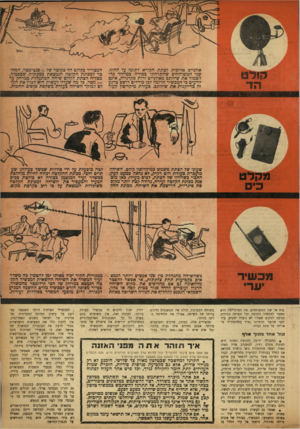 העולם הזה - גליון 922 - 16 ביוני 1955 - עמוד 19 | קולט מקלט כיס מכשיר יעד• פים אל שני המשוחחים. את המיקרופון הוא מחבר למכשיר הקלטה וכל השיחה הסודית מגיעה למקום שאליו לא נועדה להגיע׳ עוד הדמיוני נפרד בלחיצת־יד