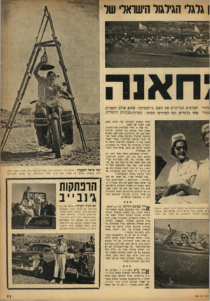 העולם הזה - גליון 939 - 13 באוקטובר 1955 - עמוד 11 | ן גרגר הגירגול הישואל שר ;הודי לאלופים הבריטיים את השם ״ג׳ימנסיום,״ שהוא אולם לספורט. זזכיר אחר גלגולים זכה לפירושו הסופי: תחרות־מכוניות היתולית. החלו כואבים