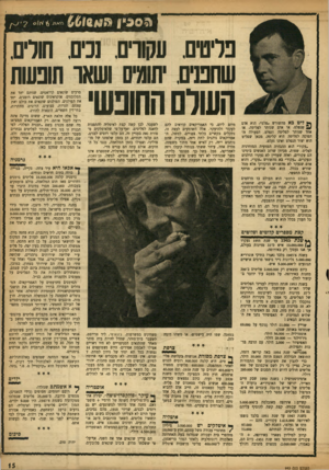 העולם הזה - גליון 943 - 10 בנובמבר 1955 - עמוד 15 | 8י ן מאח_ פליטים. עקורים. נכיגו חורים. שחנות יתומיס ושאו תונעות ך* ליט כא מהשורש ״פלט״ .הוא אדם ^ שנפלט. או אדם שנותר לפליטה. או אחד שנותר לפליטה ונפלט. הפעולה