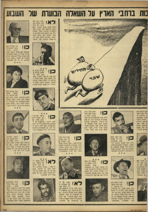 העולם הזה - גליון 956 - 9 בפברואר 1956 - עמוד 11 | 1וח ברחבי הארץ על השאלה הבוערת של השנוע ן ״לכל בעל ד,ש־י כלה מגיער, מש3 כורת לפי התועלת שהוא מביא לציבור. סתם הואר אקדמאי אינו מצדיק כבר משכורת גבוהה,״ סבור