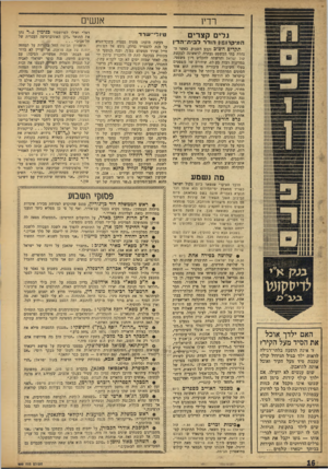 העולם הזה - גליון 999 - 5 בדצמבר 1956 - עמוד 16 | אנשים רדיו גלים קצרים ה מיקרו הו דרלבית ־ ה ד ׳1 ת ק די ם ה שו ם נקבע השבוע, כאשר הנהלת בתי המשפט נעתרה לראשונה לבקשת קול ישראל והרשתה להקליט דיון משפטי.